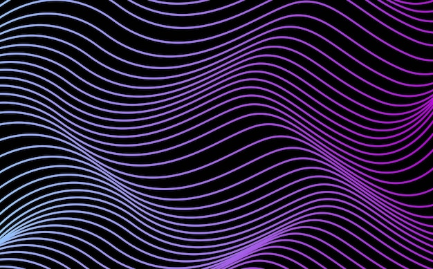 Diseño de fondo vectorial negro púrpura de neón de línea ondulada abstracta