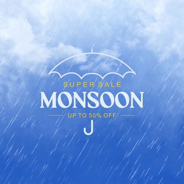 Diseño de fondo venta nube de temporada de lluvia con paraguas