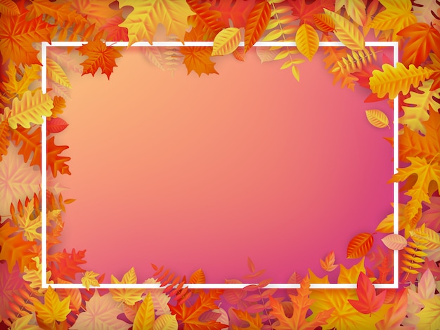 Diseño de fondo de venta otoño en marco de hojas. Venta de compras o póster promocional y folleto de marco o banner web.
