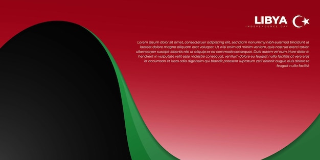 Diseño de fondo verde ondulado en rojo y negro para el diseño de plantilla del Día de la Independencia de Libia