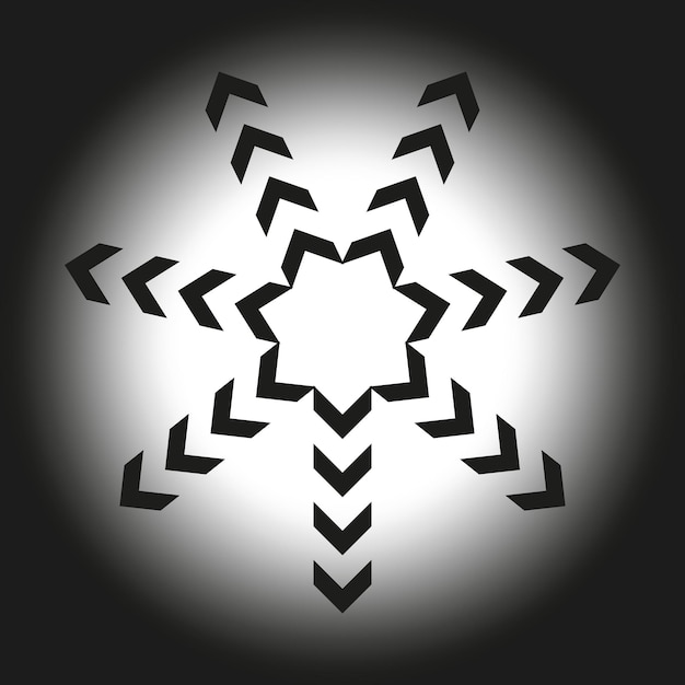 Diseño en forma de estrella negra con flechas chevron dispuestas radialmente creando un