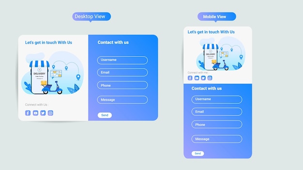 Diseño de formulario de contacto de entrega en línea vector gratuito