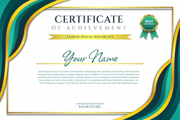 diseño de la frontera del marco del certificado de apreciación moderno verde y dorado