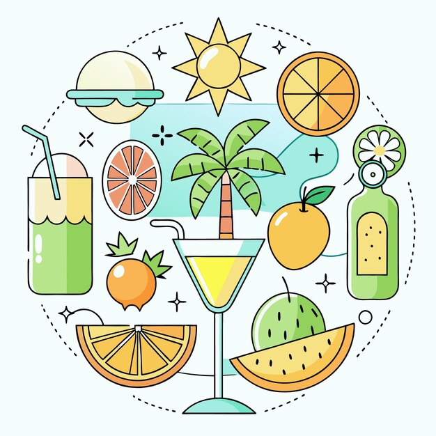 Diseño de frutas y bebidas de verano coloridas