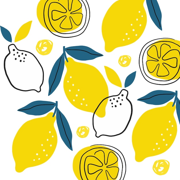Diseño de frutas de limón amarillas y verdes ilustradas