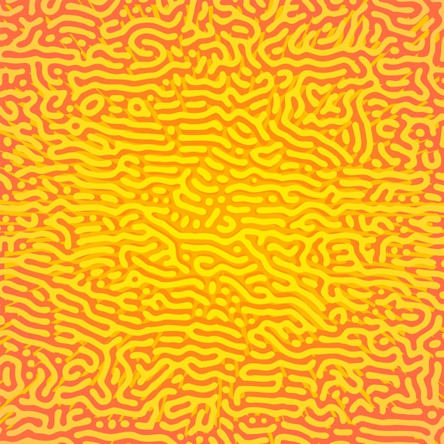 Diseño de fuego naranja brillante de vector patrón de difusión de reacción de morfogénesis de Turing ornamento orgánico fondo amarillo