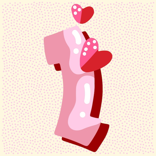 Vector diseño de fuente brillante rosa caramelo letras de decoración de corazón de papel y rosa pastel abc dulces para niñas letra i