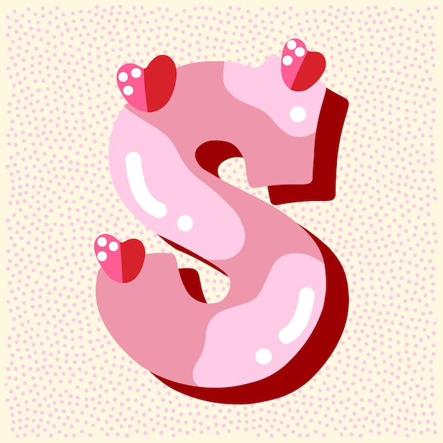 Vector diseño de fuente brillante rosa caramelo letras de decoración de corazón de papel y rosa pastel dulces abc para niñas letra s