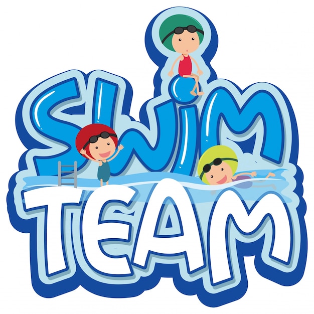 Diseño de fuente para el equipo de natación de palabra con tres nadadores