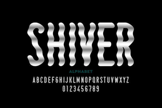 Vector diseño de fuente de estilo shiver, letras del alfabeto y números