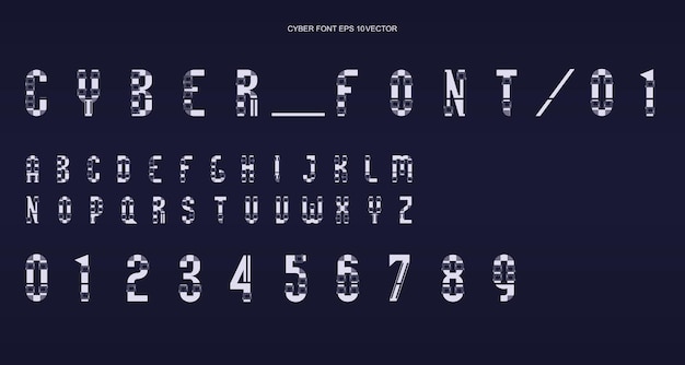 Diseño de fuente futurista Letras y números para web y aplicación Alfabeto de fuente tecno Símbolos digitales de alta tecnología para la interfaz HUD y el ciberespacio Conjunto de números y símbolos para la lámpara en punto