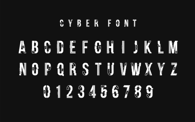 Diseño de fuente futurista. letras y números para web y aplicación. alfabeto de fuente tipo techno. símbolos de estilo digital de alta tecnología.