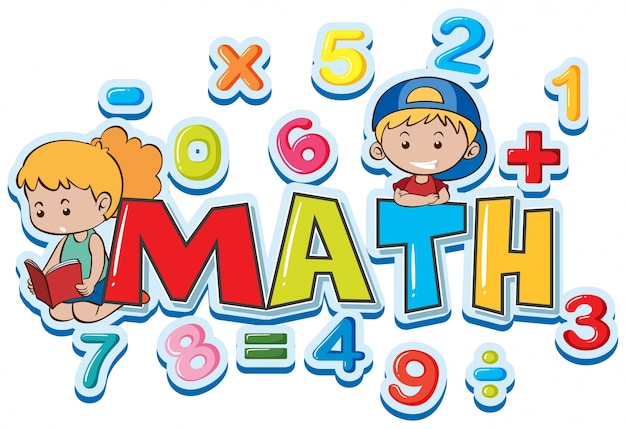 Vector diseño de fuente para matemáticas de palabras con muchos números y niños