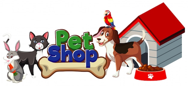 Diseño de fuente para tienda de mascotas con muchos animales lindos