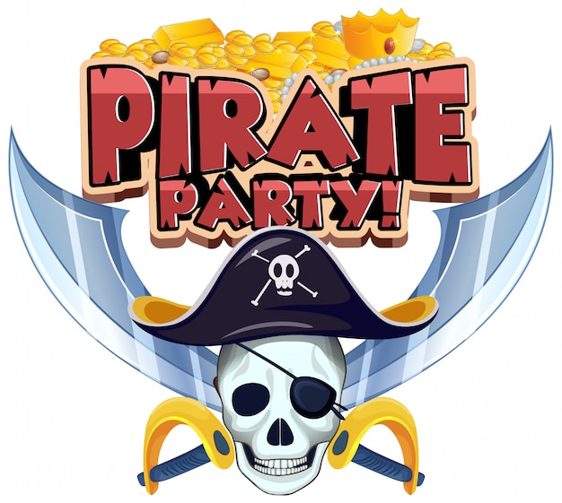 Diseño de fuente para word pirate party con calavera y monedas de oro