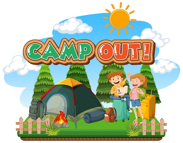 Diseño de fuentes para acampar con carpa en el parque.