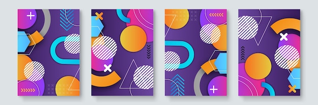 Diseño de fundas de moda. Modernismo colorido. Composición mínima de formas geométricas. Patrones futuristas. Vector de capas de diseño de estilo Bauhaus