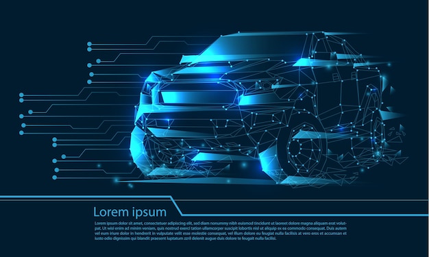 Diseño futurista de circuito cibernético de tecnología de recogida de polígono bajo de línea azul vectorial 3D con texto simple