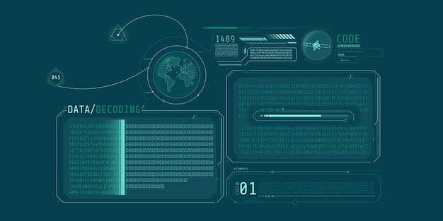 Diseño futurista de hud del programa de decodificación de datos satelitales.