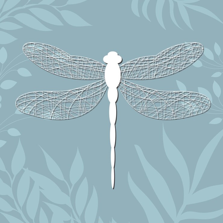 Vector diseño de garabato de silueta blanca de libélula sobre fondo floral