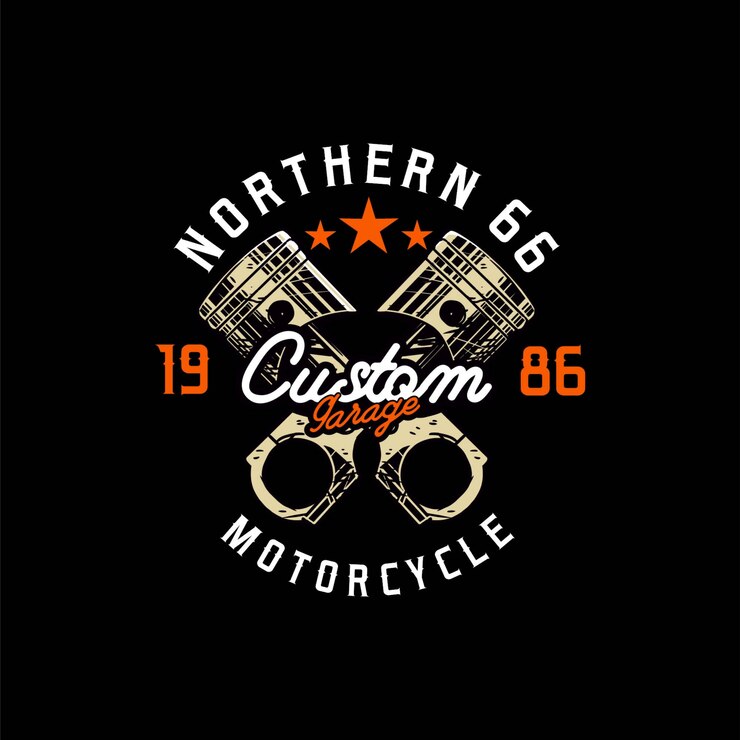 Diseño de garaje con logotipo de motocicleta personalizado de pistón
