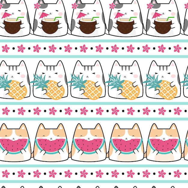 Vector diseño de gatos lindos de verano kawaii de patrones sin fisuras para tarjetas de decoración de scrapbooking artículos de papel b