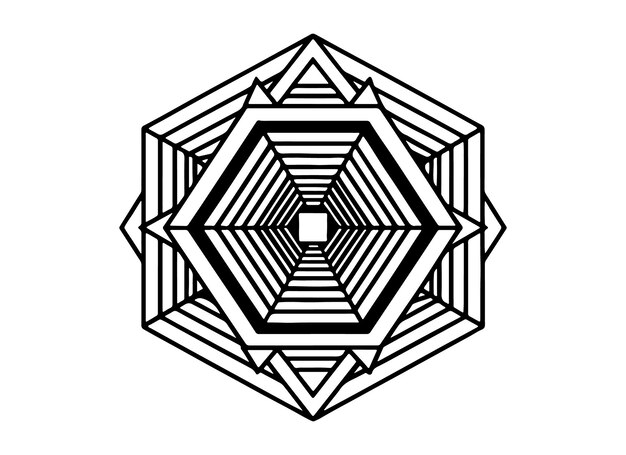 un diseño geométrico en blanco y negro con un fondo blanco