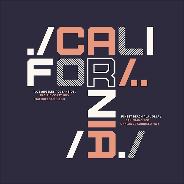 Diseño geométrico de camiseta gráfica sobre el tema de la ilustración de vector de california