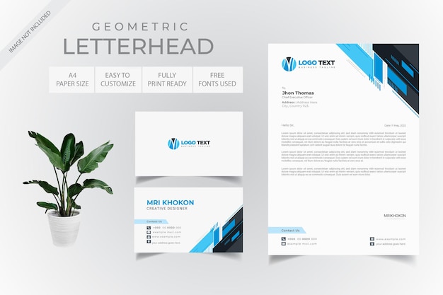 Vector diseño geométrico de membretes y tarjetas de presentación