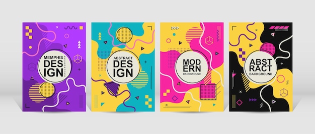Diseño geométrico de moda Conjunto de diseño de fondo geométrico colorido de diseño de moda de Memphis