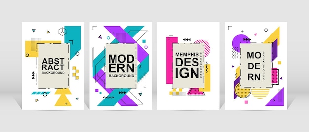 Diseño geométrico de moda conjunto de diseño de fondo geométrico colorido de diseño de moda de memphis