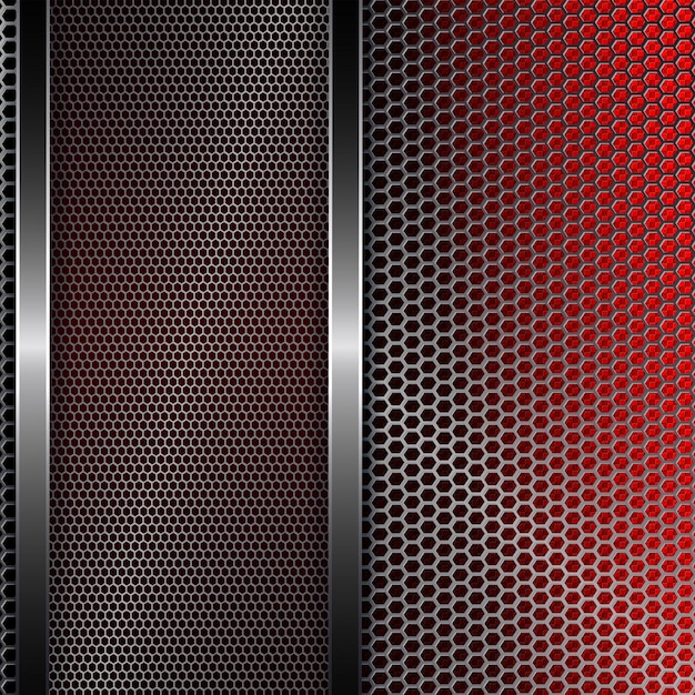 Diseño geométrico negro rojo con rejilla metálica