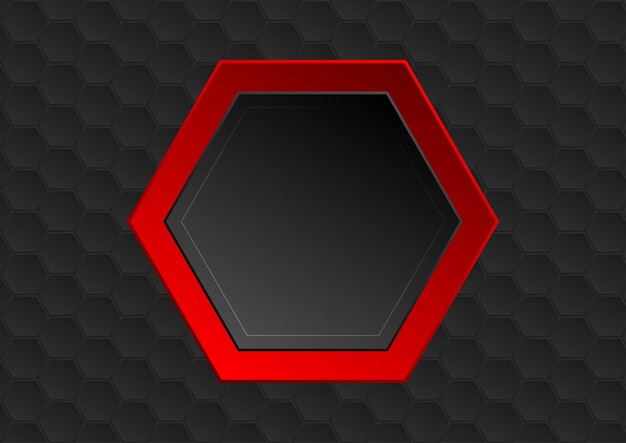 Vector diseño geométrico de tecnología de marco hexagonal negro rojo