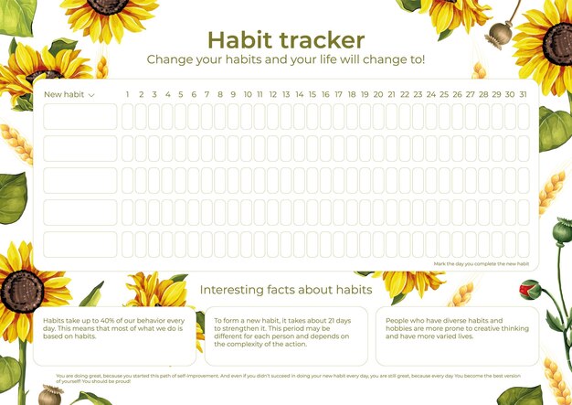 Vector diseño de girasol acuarela de rastreador de hábitos