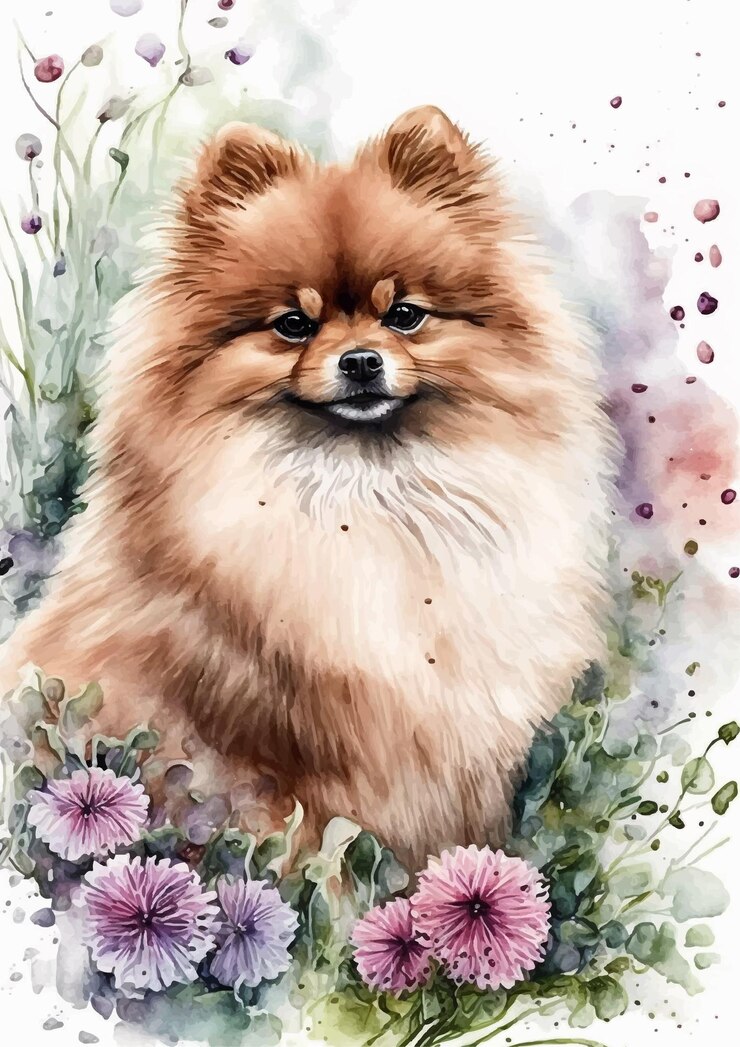 Vector diseño gordito del perro de pomerania de la acuarela