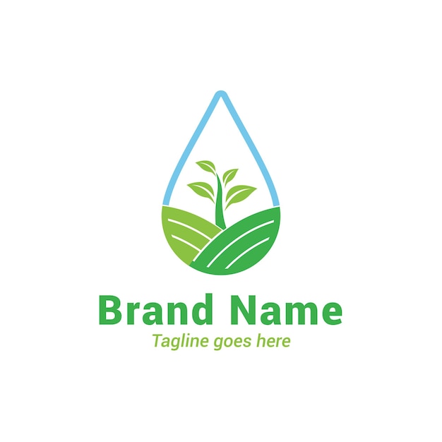 Diseño de gota de agua con ilustración de vector de logotipo agrícola, logotipo de granja