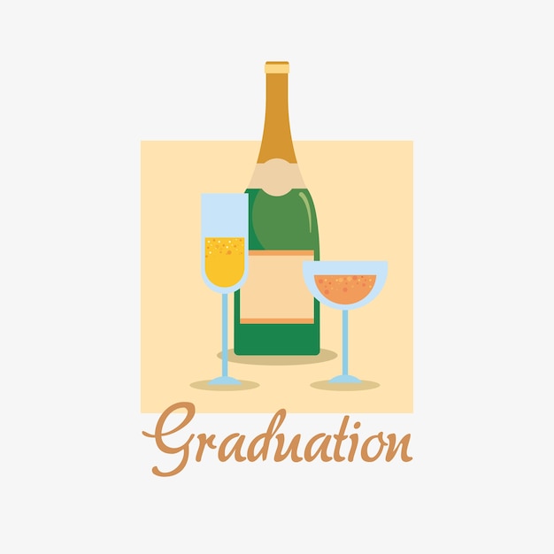 diseño de graduación con botella de champán y vasos