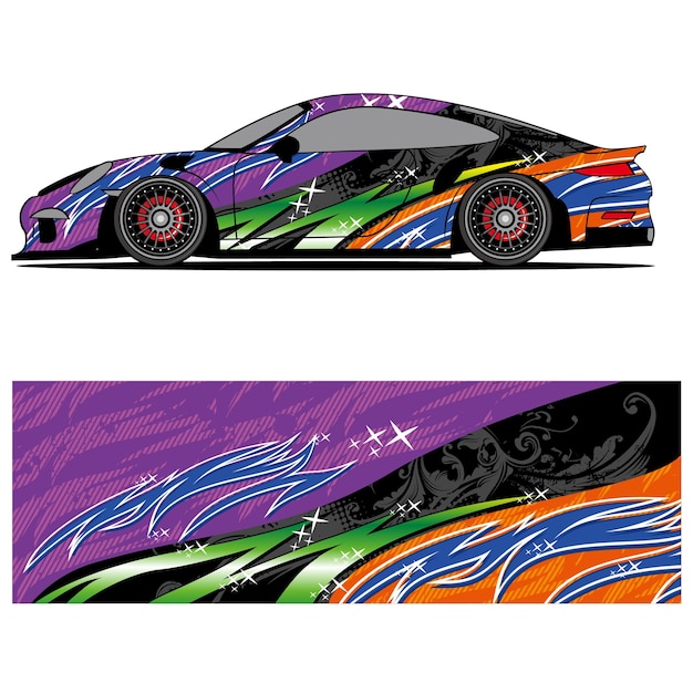 Diseño gráfico abstracto de pegatinas de vinilo de carreras para publicidad de coches de carreras