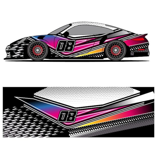 Diseño gráfico abstracto de vinilo adhesivo de carreras para publicidad de coches de carreras.