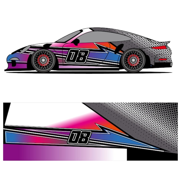 Diseño gráfico abstracto de vinilo adhesivo de carreras para publicidad de coches de carreras.