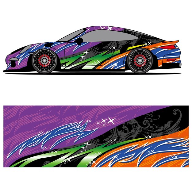 Diseño gráfico abstracto de vinilo adhesivo de carreras para publicidad de coches de carreras.