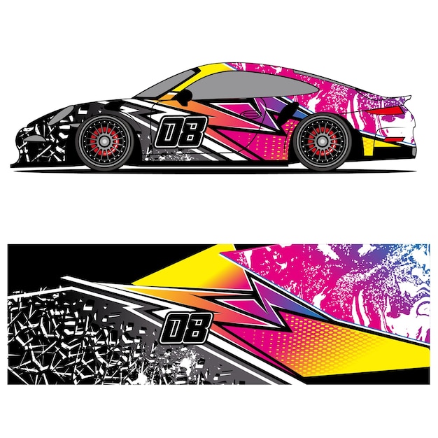 Diseño gráfico abstracto de vinilo adhesivo de carreras para publicidad de coches de carreras.