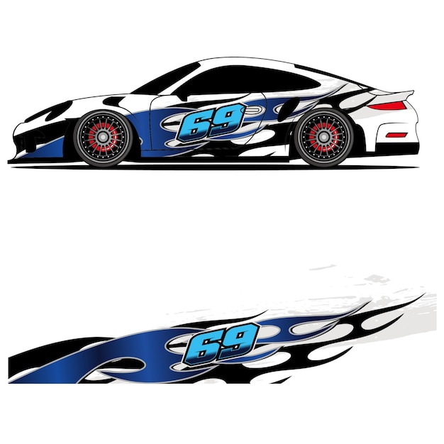 Diseño gráfico abstracto de vinilo adhesivo de carreras para publicidad de coches de carreras.