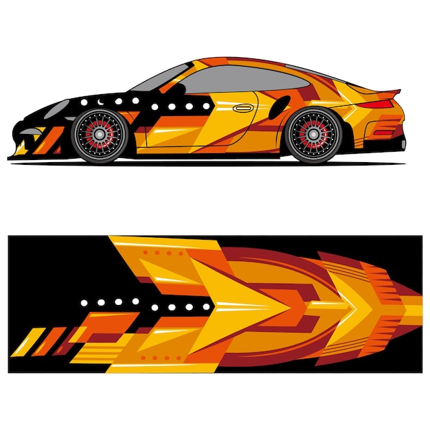 Diseño gráfico abstracto de vinilo adhesivo de carreras para publicidad de coches de carreras.