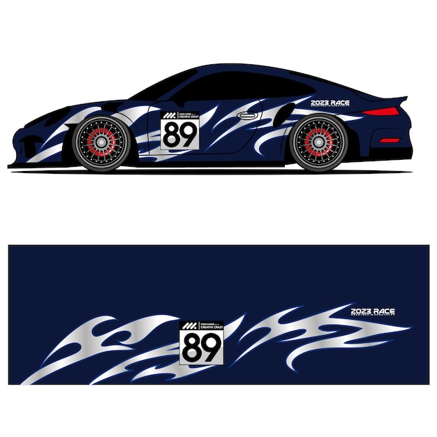 Diseño gráfico abstracto de vinilo adhesivo de carreras para publicidad de coches de carreras.