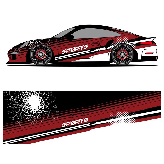 Diseño gráfico abstracto de vinilo adhesivo de carreras para publicidad de coches de carreras.
