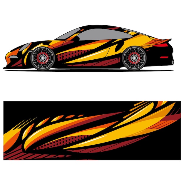 Diseño gráfico abstracto de vinilo adhesivo de carreras para publicidad de coches de carreras.