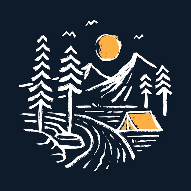 Diseño gráfico de la camiseta del arte del ejemplo gráfico de la naturaleza de la caminata que acampa