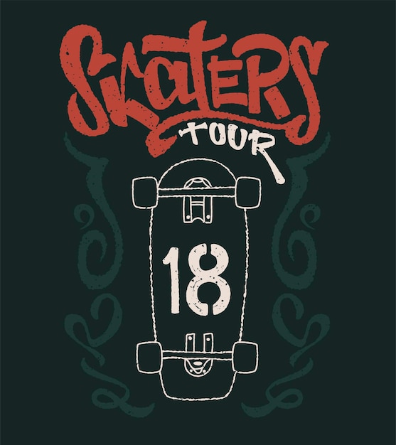 Diseño gráfico de camiseta de skate.