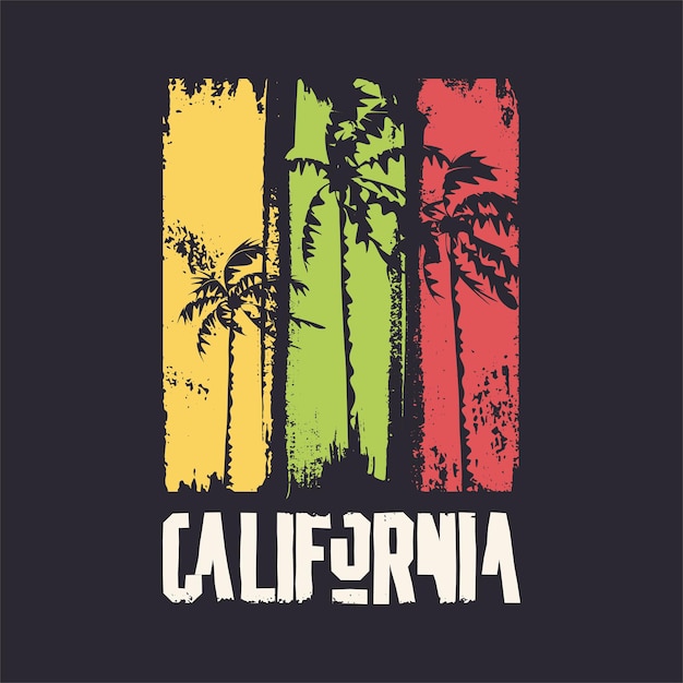 Diseño gráfico de camisetas sobre el tema de la ilustración de vector de california